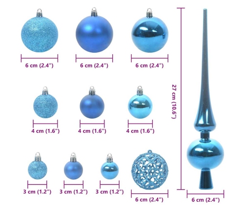 Ziemassvētku Rotājumu Komplekts 61 Pcs Zila Plastmasa Vidaxl