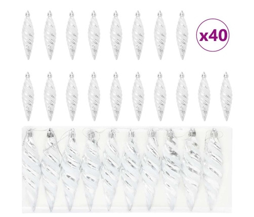 Ziemassvētku Koka Rotājumi 40 Pcs Sudraba Vidaxl