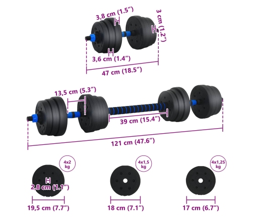 2-In-1 Hanteles Komplekts Melna Un Zila 121 X 19,5 X 19,5 Cm Vidaxl