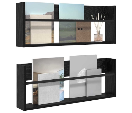 Žurnālu Statīvs Ar Plauktu 2 Pcs Melns Ozolkoks 80 X 12 X 30 Cm Vidaxl