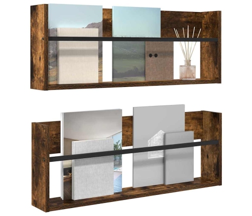 Žurnālu Statīvs Ar Plauktu 2 Pcs Dūmaka Ozols 80 X 12 X 30 Cm Vidaxl