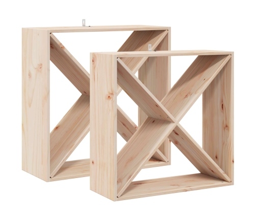 Vīna Plaukts 2 Pcs Dabiska 62 X 25 X 62 Cm Ciets Priedes Koks Vidaxl