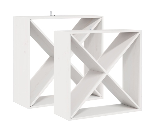 Vīna Plaukts 2 Pcs Balts 62 X 25 X 62 Cm Ciets Priedes Koks Vidaxl