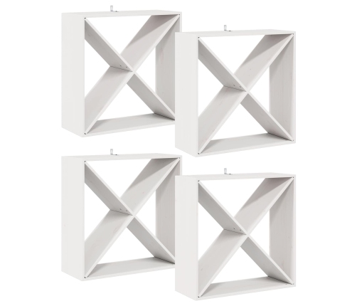 Vīna Plaukts 4 Pcs Balts 62 X 25 X 62 Cm Ciets Priedes Koks Vidaxl