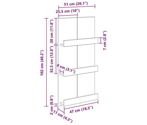 Žurnālu Statīvs Vecs Koks 51 X 11 X 102 Cm Inženierijas Koks Vidaxl