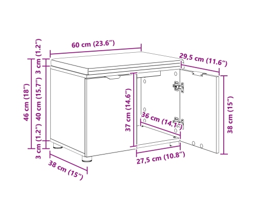 Zāles Sols Ar Spilvenu Ar Uzglabāšanu Vecs Koks 60 X 38 X 46 Cm Vidaxl