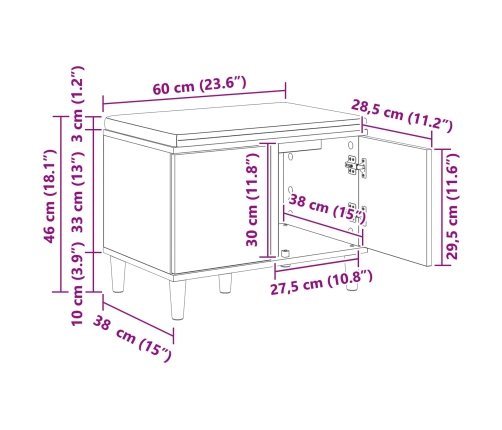 Zāles Sols Ar Spilvenu Ar Durvīm Dūmaka Ozols 60 X 38 X 46 Cm Vidaxl