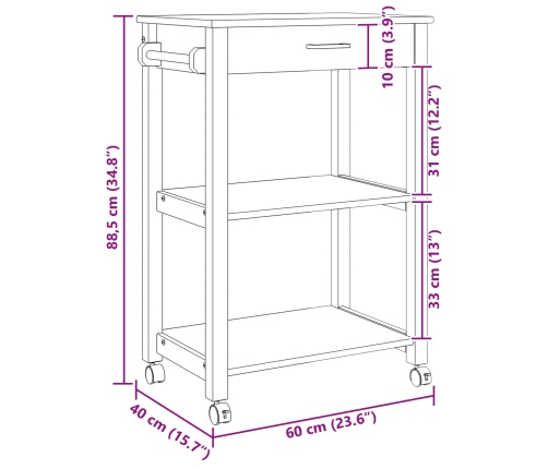 Virtuves Ratiņš Vienkrāsains Melna 88,5 X 40 X 60 Cm Vidaxl