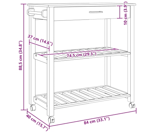 Virtuves Ratiņš Vienkrāsains Melna 88.5 X 40 X 84 Cm Vidaxl