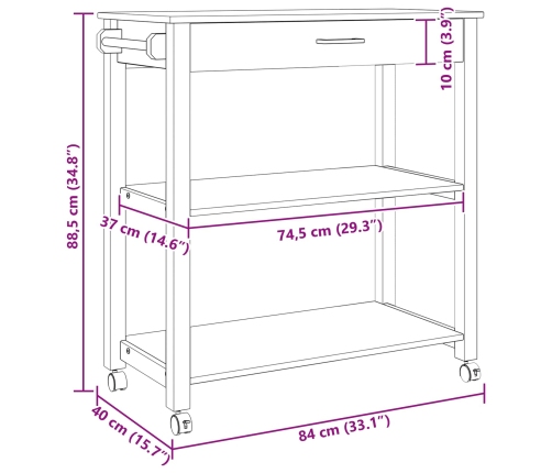 Virtuves Ratiņš Vienkrāsains Melna 88,5 X 40 X 48 Cm Vidaxl