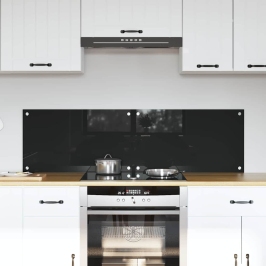 Virtuves Aizsargpanelis Melna 70 X 40 X 0.8 Cm Rūdīts Stikls Vidaxl