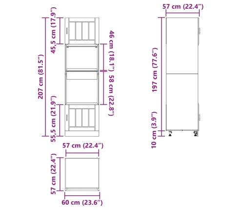 Virtuves Skapis Melns Ozolkoks 60 X 57 X 207 Cm Vidaxl