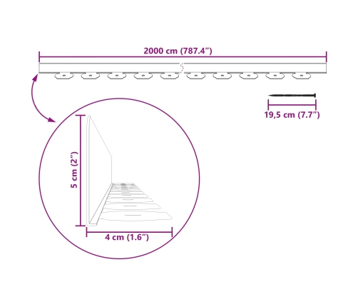 Zāliena Apmales Melna 2000 X 4 X 5 Cm Plastmasa Vidaxl