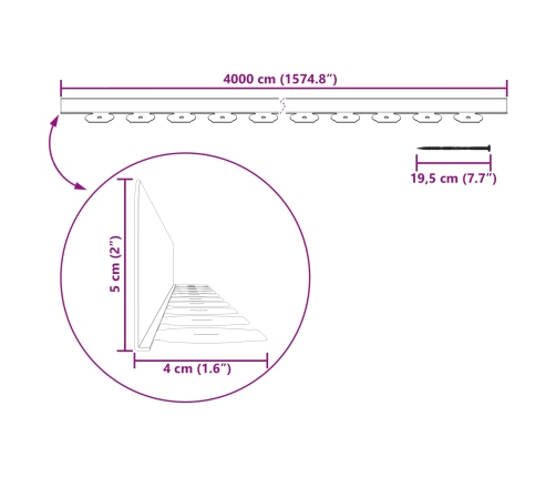 Zāliena Apmales Pelēka 4000 X 4 X 5 Cm Plastmasa Vidaxl