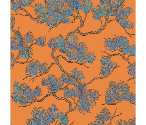 DUTCH WALLCOVERINGS tapetes, priežu apdruka, zilas, oranžas