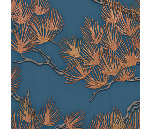 DUTCH WALLCOVERINGS tapete, priedes apdruka, zila ar zeltu