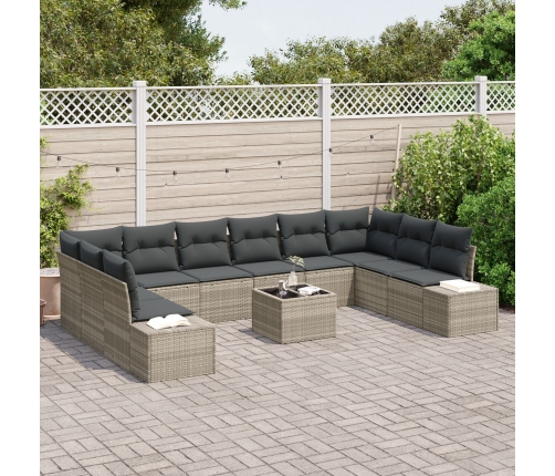 11 Daļu Dārza Dīvānu Komplekts Ar Spilveniem, Gaiši Pelēks, Poli Rotangpalma Vidaxl