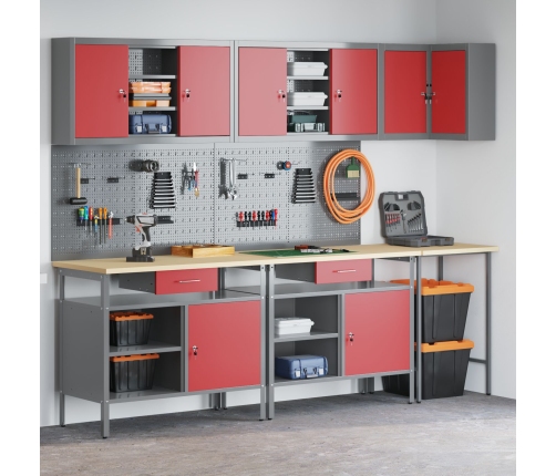 10 Daļu Rīku Uzglabāšanas Komplekts Sarkans, Inženiertehnisks Koks Un Metāls Vidaxl