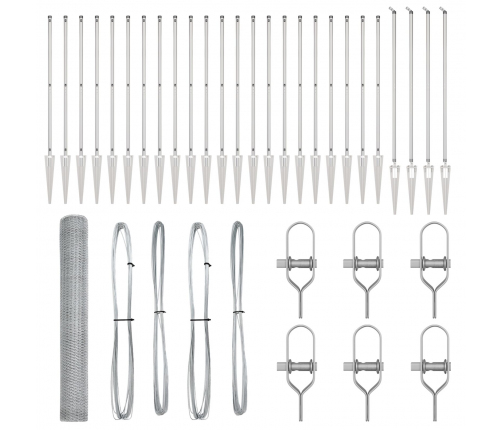 Vidaxl Sešstūra Žogs 1.2X50 M Cinkots Tērauds,  Žoga Stabi Ar Spīķiem 13 Gabali Ø32 Mm 140 Cm Cinkots Tērauds Vidaxl