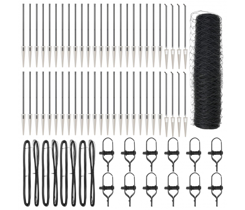 Vidaxl Sešstūrainais Žogs Pelēks 0.6X100 M Tērauds,  Žogu Stabi Ar Spike 13 Gab. Ø32 Mm 80 Cm Galvanizēts Tērauds Vidaxl