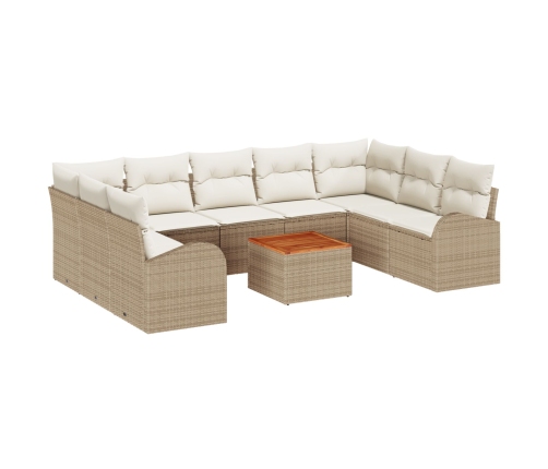 10 Gabalu Dārza Dīvānu Komplekts Ar Spilveniem Bēšs Poliratanā Akācija Vidaxl