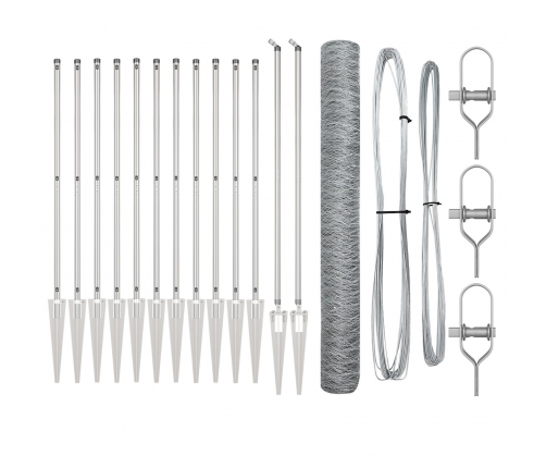 Vidaxl Sešstūra Žogs 1.4X25 M Galvanizēts Tērauds,  Žoga Stabi Ar Spici 13 Gab. Ø32 Mm 160 Cm Galvanizēts Tērauds Vidaxl
