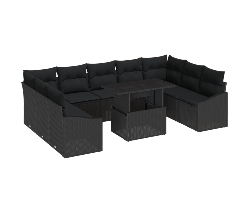 10 Gab. Dārza Dīvānu Komplekts Ar Spilveniem Melns Poli Ratanā Vidaxl