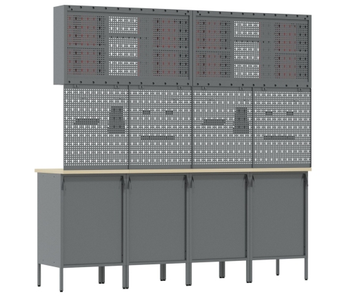 10 Daļu Darba Skapīša Un Paneļa Komplekts Sarkans Mdf Un Metāls Vidaxl