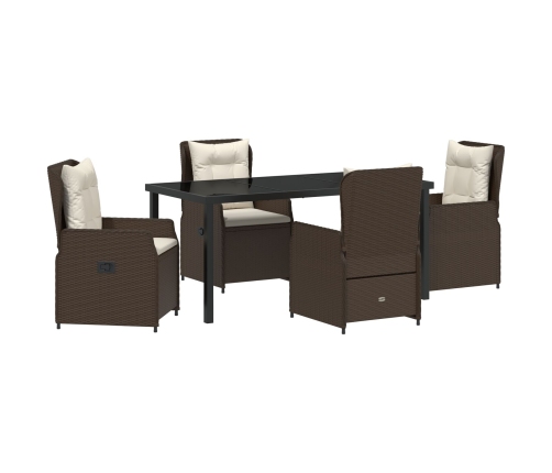Vidaxl 5 Daļu Dārza Galds Brūns Polirattan,  Dārza Galds Melns 160X80X73 Cm Temperēts Stikls Vidaxl