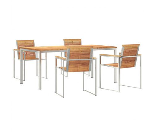 Vidaxl 5 Daļīgs Dārza Galda Komplekts No Masīva Tīkkoka,  Āra Galds 180X90X75 Cm No Masīva Tīkkoka Vidaxl