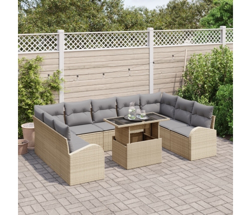 10 Daļu Dārza Dīvānu Komplekts Ar Spilveniem Bēšs Poli Ratan Vidaxl