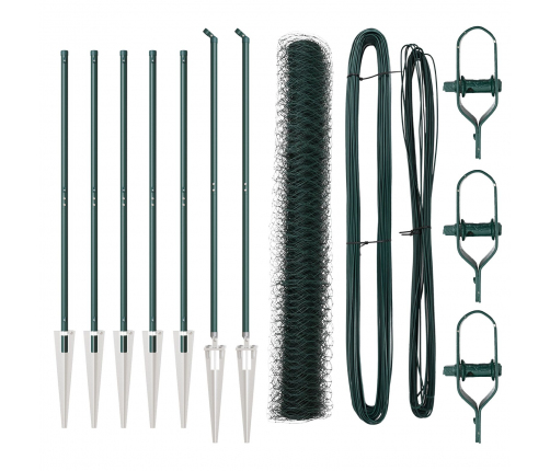 Vidaxl Sešstūrains Žogs Zaļš 1.4X10 M Tērauds,  Žogu Stabi Ar Āmuru 7 Gab Ø32 Mm 160 Cm Cinkots Tērauds Vidaxl