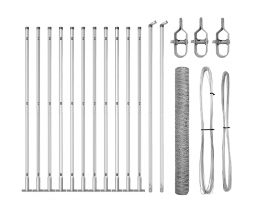 Vidaxl Sešstūra Žogs 0.8X25 M Galvanizēts Tērauds,  Žoga Stabi Ar Pamatu Plāksnēm 13 Gab. Ø32Mm 90Cm Galvanizēts Tērauds Vidaxl