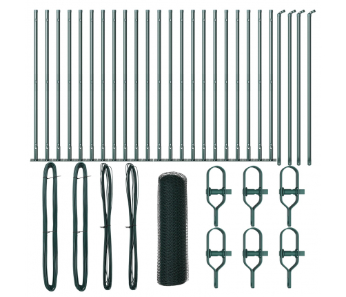 Vidaxl Sešstūrainais Žogs Zaļš 0,8X50 M Tērauds,  Žogu Stabi Ar Pamatplāksnēm 13 Gab. Ø32Mm 90Cm Cinkota Tērauda Vidaxl