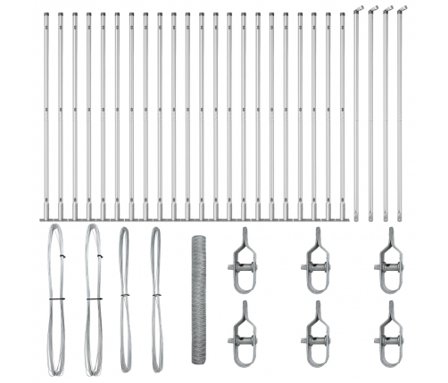 Vidaxl Sešstūra Žogs 1.2X50 M Cinkots Tērauds,  Žoga Stabi Ar Pamatplāksnēm 13 Gab Ø32Mm 68.5Cm Cinkots Tērauds Vidaxl