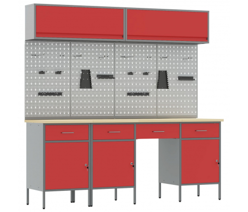 10 Produktu Darba Galda Komplekts Sarkans Tērauds Vidaxl