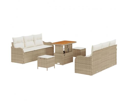 Vidaxl 9 Daļu Dārza Dīvānu Komplekts Ar Spilveniem Bēšs Poli Rattan Akācija, Vidaxl 2-Vietīgs Dārza Dīvāns Ar Spilveniem Bēšs Poli Rattan,  3 Daļu Dārza Ēdamgalda Komplekts Ar Spilveniem Bēšs Poli Rattan Akācija Vidaxl