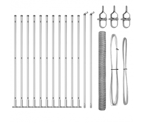 Vidaxl Heksagona Žogs 1.6X25 M Galvanizēts Tērauds,  Žoga Stabi Ar Pamatplāksnēm 13 Gabali Ø32Mm 88.5Cm Galvanizēts Tērauds Vidaxl