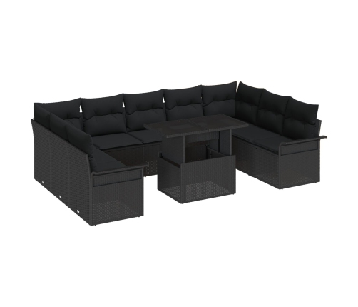 10 Daļu Dārza Dīvānu Komplekts Ar Spilveniem, Melnā Poli Rotangpalma Vidaxl
