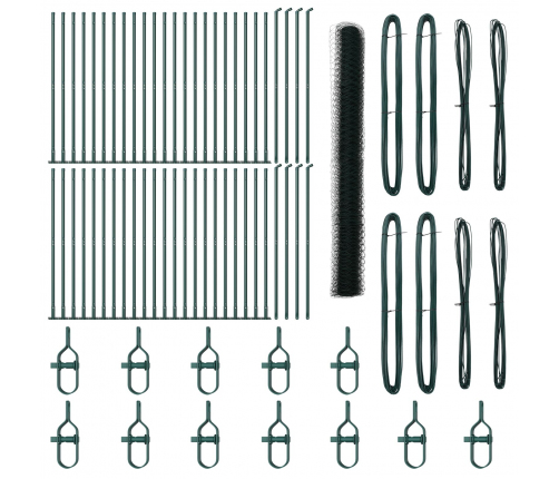 Vidaxl Sešstūra Žogs Zaļais 1.5X100 M Tērauds,  Žoga Stabi Ar Bāzes Plāksnēm 13 Gab Ø32Mm 83.5Cm Cinkots Tērauds Vidaxl