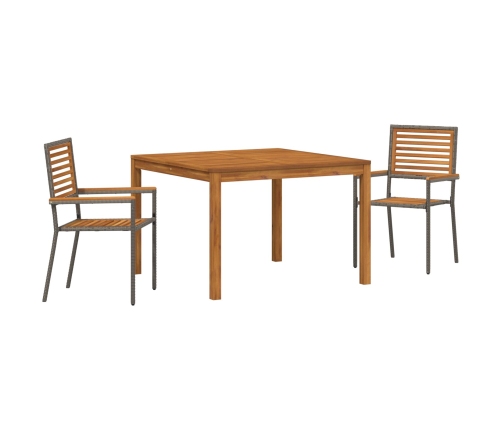 Vidaxl 3 Gabalu Dārza Ēdamgaldu Komplekts Pelēks Polyrattan Akācija,  Saliekamie Dārza Krēsli Ar Spilveniem 2 Gabali Pelēks Polyrattan Vidaxl