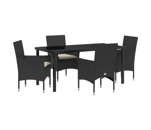 Vidaxl 5 Gabalu Dārza Ēdamgalds Ar Spilveniem Melnā Polietilēna Rotangpalma,  Dārza Galds Melnā 160X80X73 Cm Mēbeļu Stikls Vidaxl