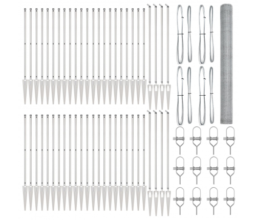 Vidaxl Sešstūra Žogs 1.5X100 M Galvanizēts Tērauds,  Žogu Stabi Ar Kāju 13 Gabali Ø32 Mm 170 Cm Galvanizēts Tērauds Vidaxl