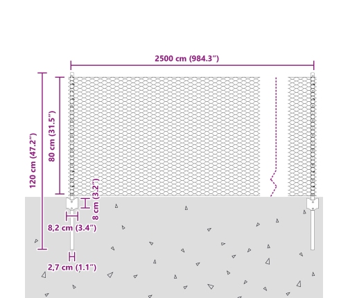 Vidaxl Žogu Stabi 11 Gab. U-Kanāls 80 Cm Galvanizēts Tērauds,  Sešstūra Žogs 0.8X25 M Galvanizēts Tērauds Vidaxl