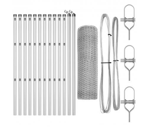 Vidaxl Sešstūra Siena 0.8X25 M Cinkots Tērauds,  Sienas Stabi 13 Gab. Ø32 Mm 120 Cm Cinkots Tērauds Vidaxl