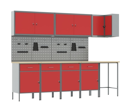 12 Daļu Darba Skapīšu Un Naglu Dēļa Komplekts, Sarkans Mdf Un Metāls Vidaxl
