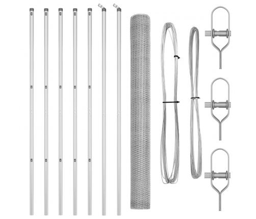 Vidaxl Sešstūra Žogs 1.6X10 M Cinkots Tērauds,  Žoga Stabi 7 Gab. Ø32 Mm 210 Cm Cinkots Tērauds Vidaxl