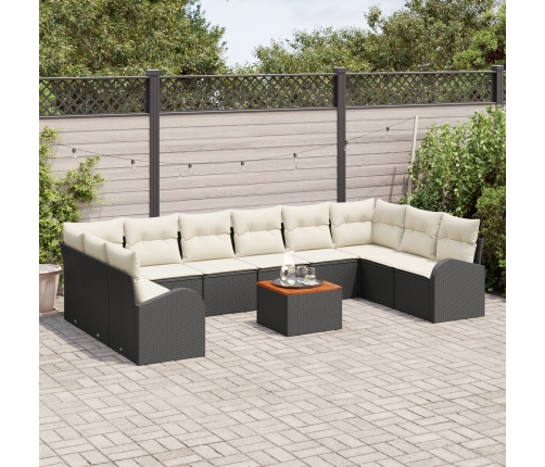 11 Daļu Dārza Dīvānu Komplekts Ar Spilveniem Melns Polietilēna Rotangpalma Akācija Vidaxl