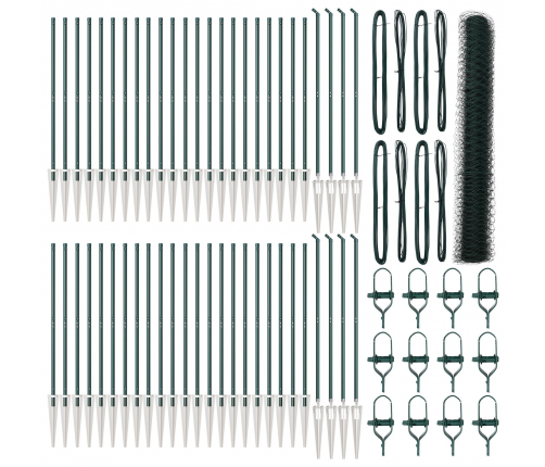 Vidaxl Sešstūra Žogs Zaļš 1,4X100 M Tērauds,  Žoga Stabi Ar Asni 13 Gab Ø32 Mm 160 Cm Cinkots Tērauds Vidaxl