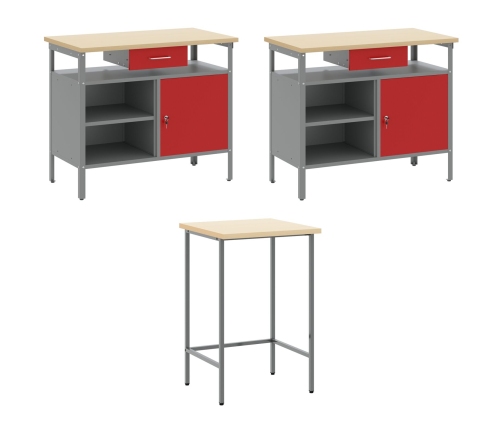 10 Gabalu Rīku Glabāšanas Galda Komplekts Sarkanā Inženierijas Kokā Un Metalā Vidaxl